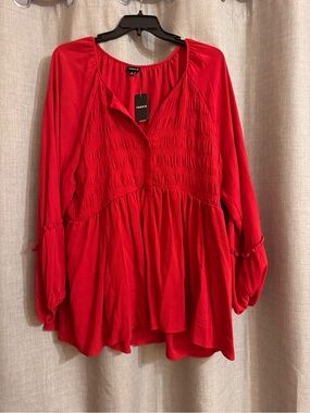 torrid red smocked babydoll blouse